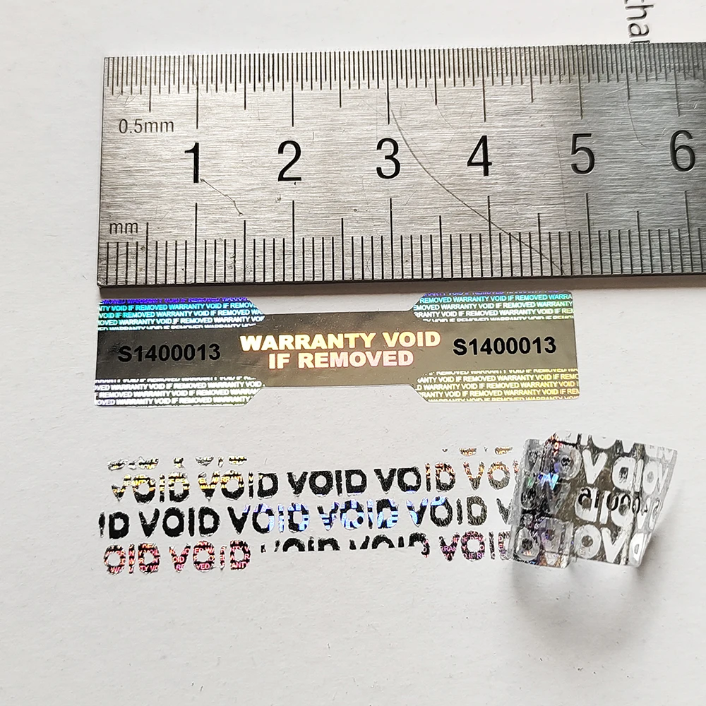 100pcs 48x11mm Silver Hologram Security Seal with Unique Serial Number VOID Left On Removal Dogbone Tamper Evident Label Sticker