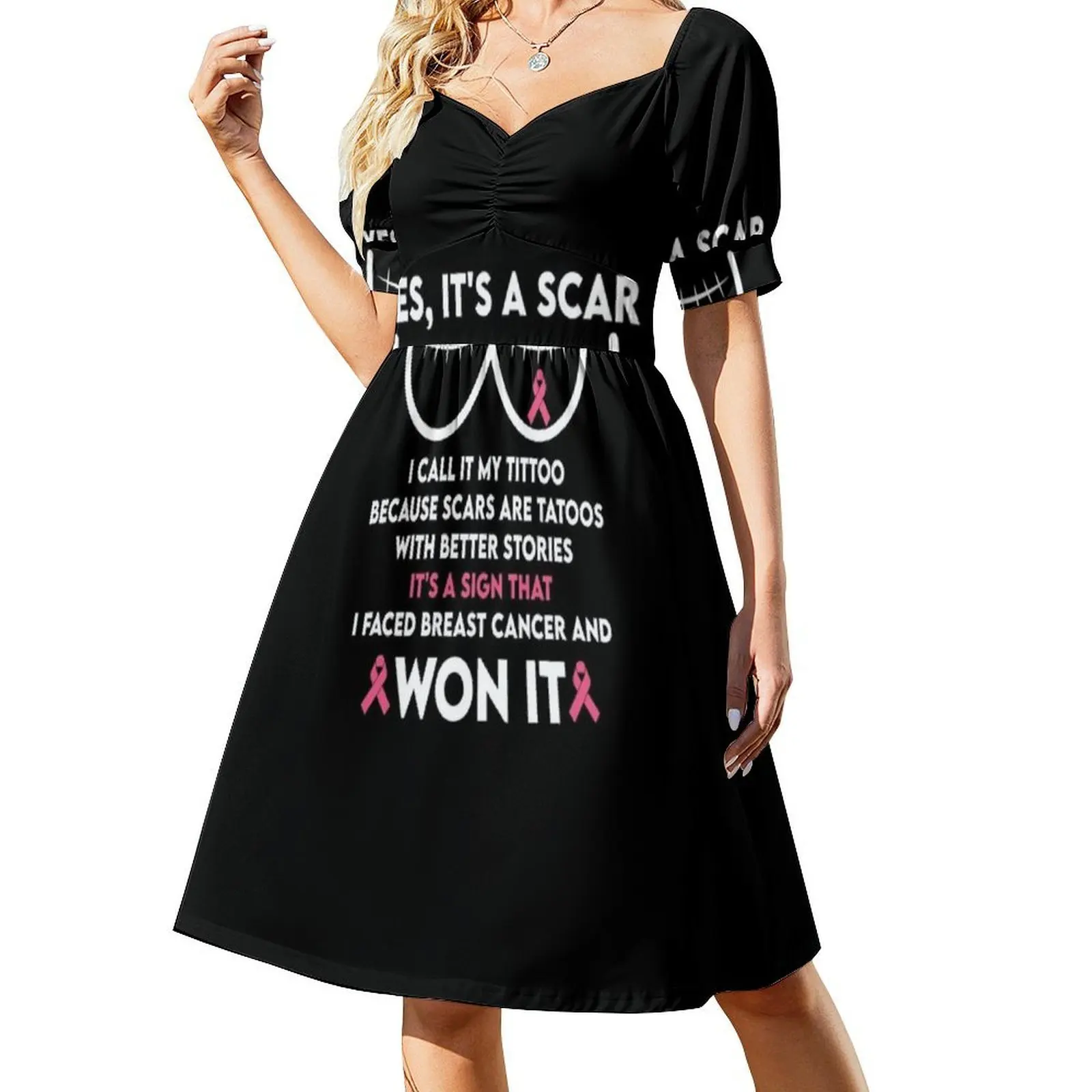 Yes It'S A Scar I Call It My Tittoo Because Breast Bohemian Sleeveless Dress Multi-Print Beach Vacation Party Dress Breast