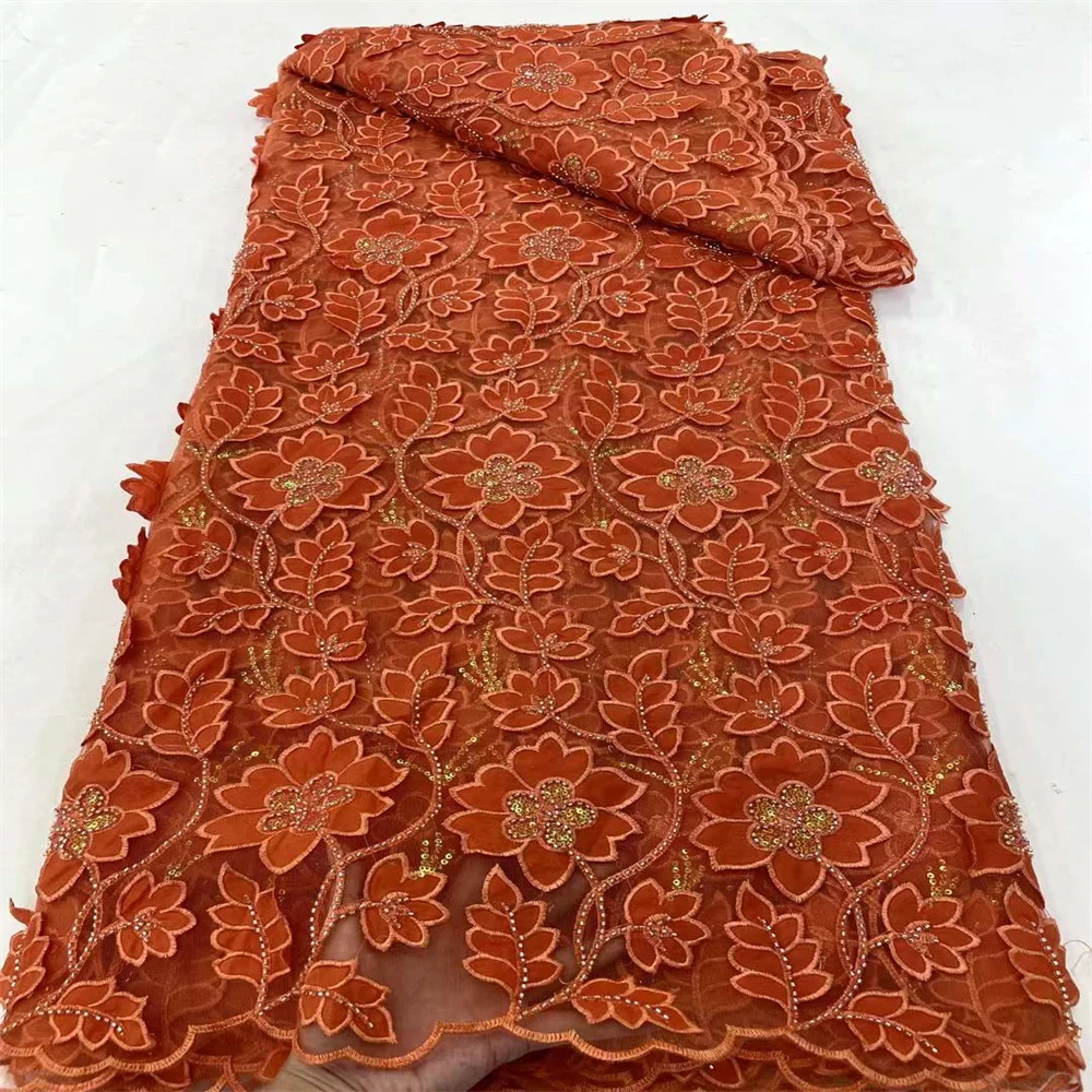 

2024 New Nigeria wedding lace handcut African lace fabric Sequis with embroidery Swiss Bride Wedding Lace 5 Yards High quality