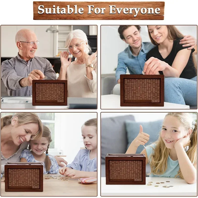 1000/2000/3000/5000/10000 اليورو حصالة خشبية أصبع البنك المال قبو التوفير صندوق التحدي النقدية حقيبة للتخزين #5