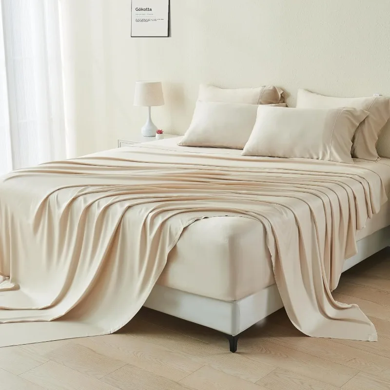 

Комплект простыней King Size из 6 предметов, ультрамягкие простыни, охлаждение для горячих спален — роскошные шелковистые дышащие простыни в отеле, де