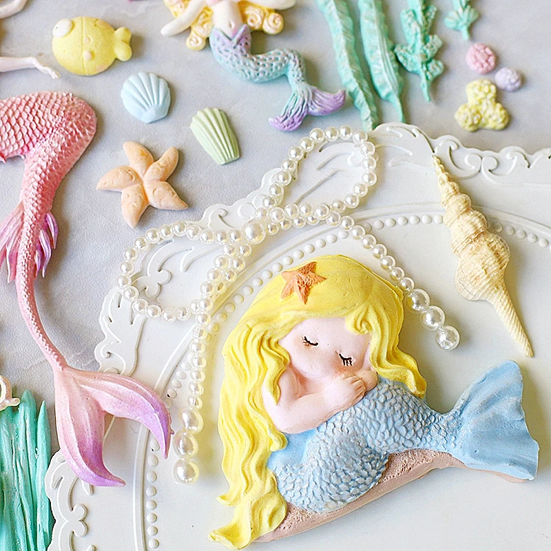 Mirosie Baking Fondant Cake Mold Ocean Series Mermaid Sleeping Beauty Seaweed Fishtail Silicone Molds Baking Accessories