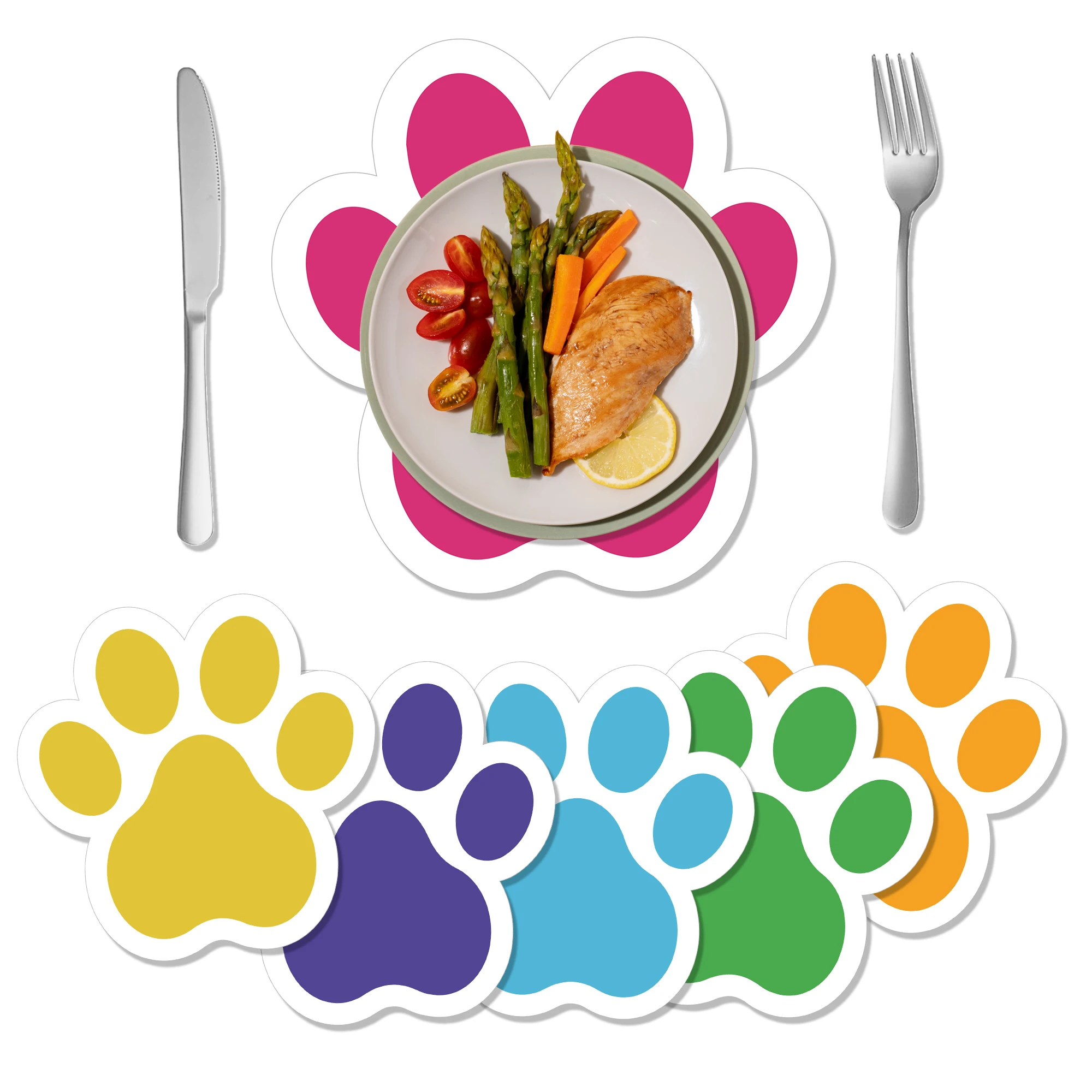 Cute Paw Dog Claw Disposable Placemat Set Table Mats For Kids Birthday Party Feistival Dining Table Pats Decorations