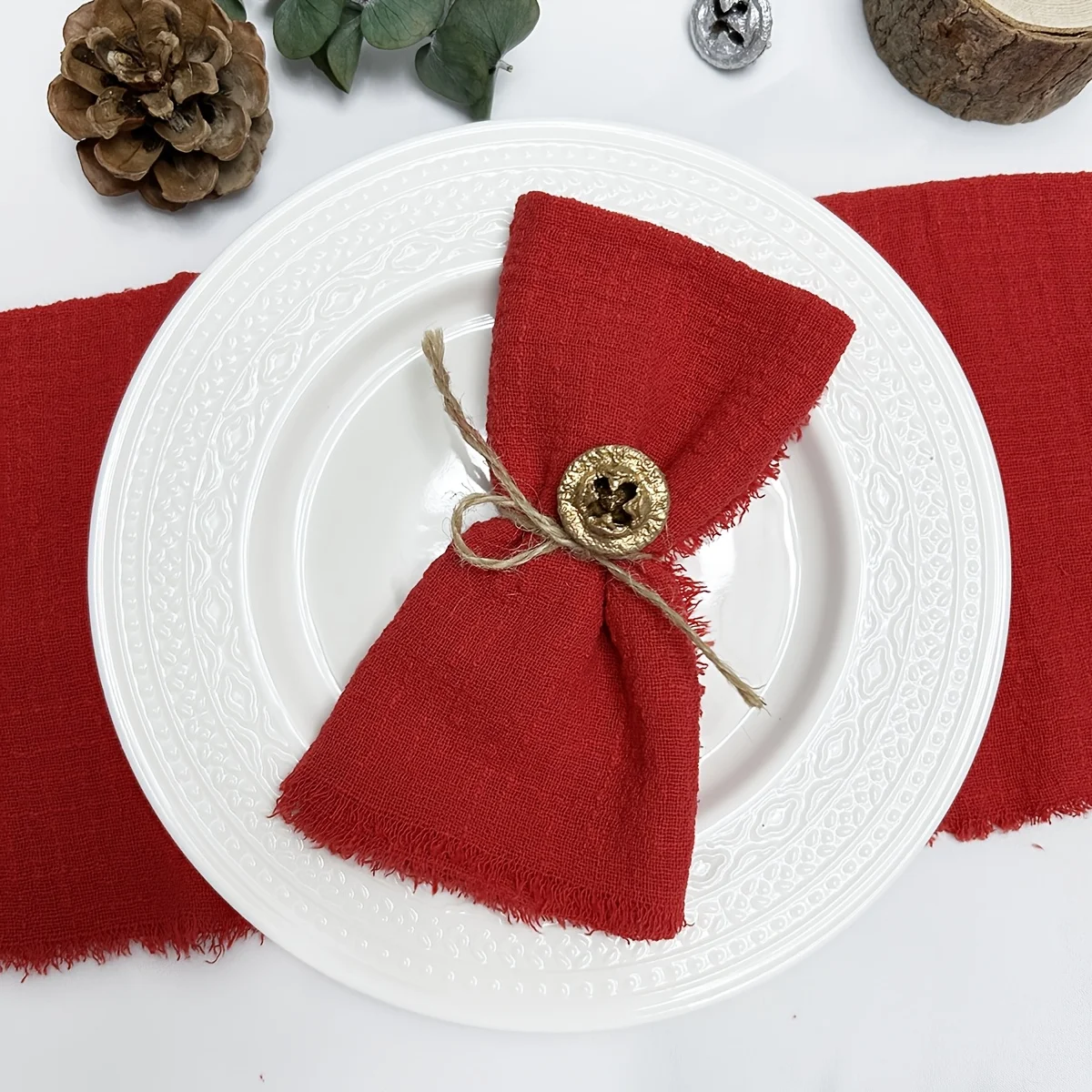 Set of 12 Christmas Red Gauze Cotton Napkins 32x32cm Reusable Tea Towel Wedding Party Table Decor new year Retro Burrs napkins