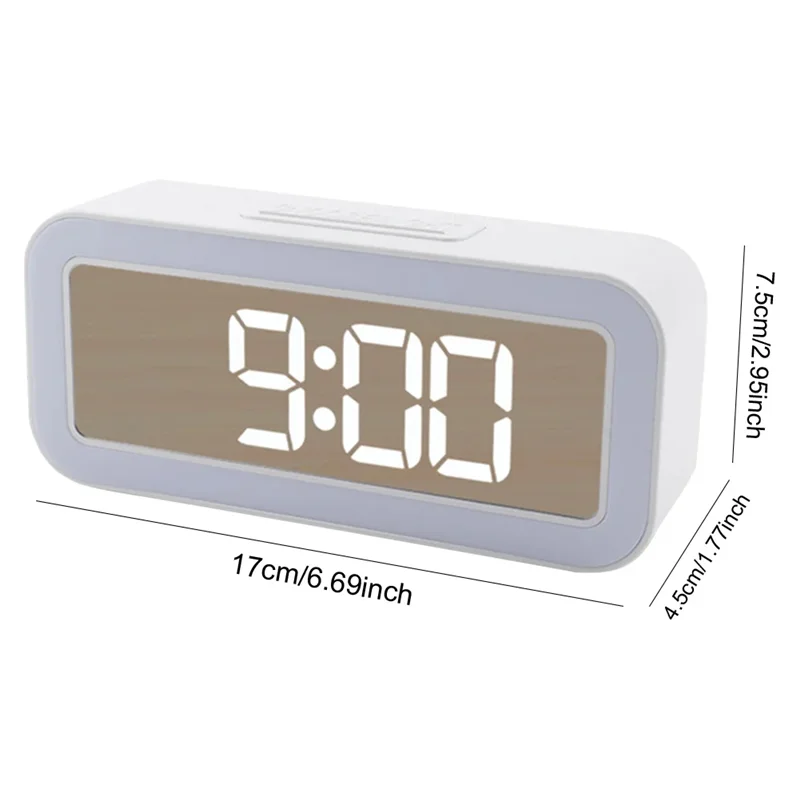 Mirror Night Light Alarm Clock Student Loud Volume Bedside Clock Desktop Temperature Clock Simple LED Digital Clock White