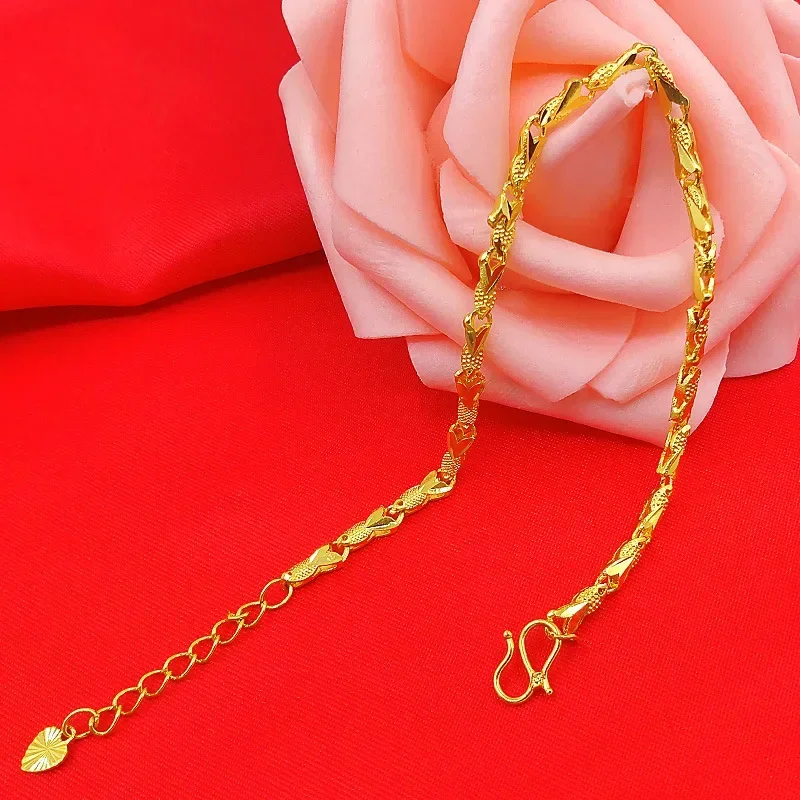 

High quality womens 999 real gold 24K gold fish bracelet luxury quality jewelry AU750 pure gold bracelet gift for girlfriend