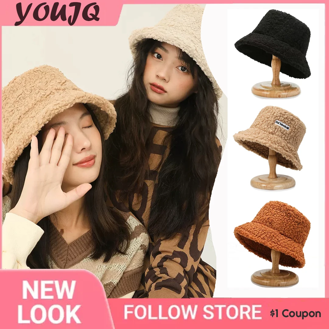 Lambswool Unisex Bucket Hats For Women Men Winter Outdoor Sun Visor Panama Fisherman Cap Letter Embroidered Wholesale Chapeau