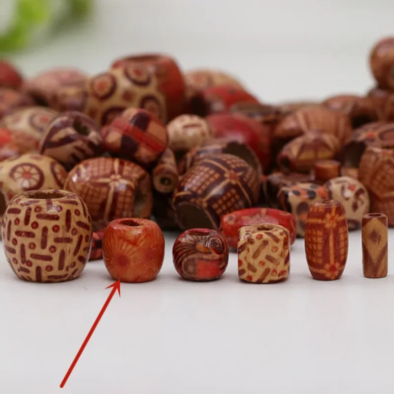 100 PCs/bag 11*12mm Aperture: 5mm Medium Size Hole Vintage Painted Wooden Beads African Hair Rings Dreadlock Accessories