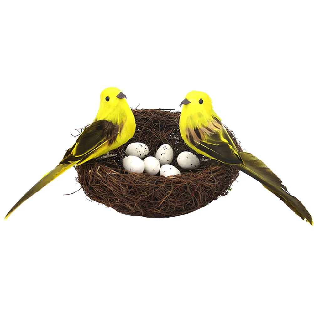 

6Pcs Bird Egg Nest Set Artificial Bird Nest Yellow Decor Home Store Office Party Photography Props Children's Room Decoration