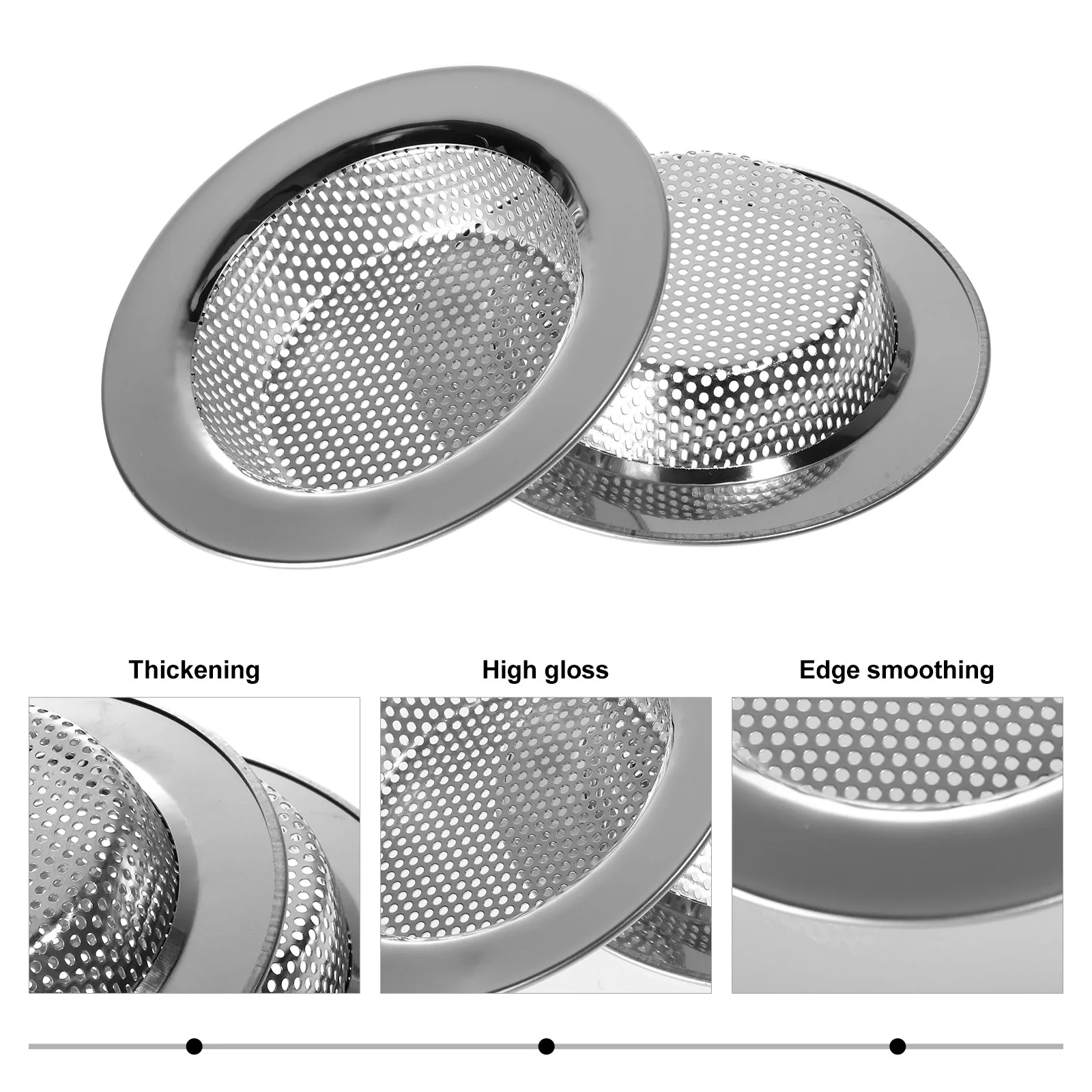 2Pcs Stainless Steel Drain Cover Professional Sink Strainer Filter Basket Kitchen Blocks Food Particles Smooth