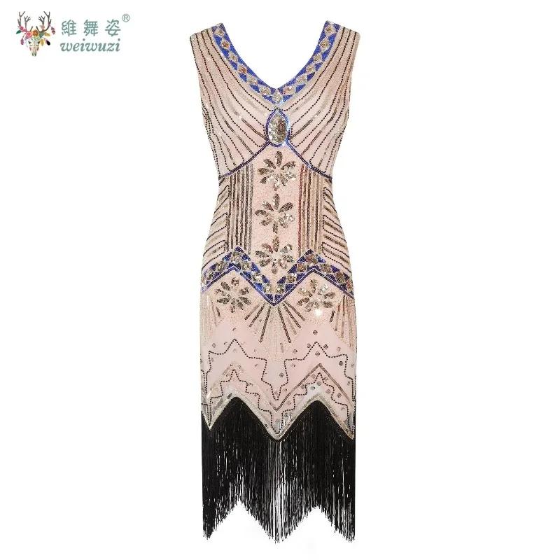 1920년대 여성용 V넥 태슬 바디콘 연회 빈티지 드레스 민소매 라이트 럭셔리 칵테일 파티 시퀸 태슬 이브닝 드레스