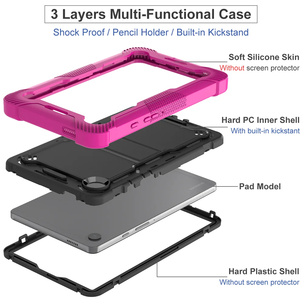 Case For Samsung Galaxy Tab A9 SM-X110 X115 X117 A7 Lite 8.7 T220 T225 Stand Armor Cover For A 8.0 T290 T295 8.4 T307U 3-Layers