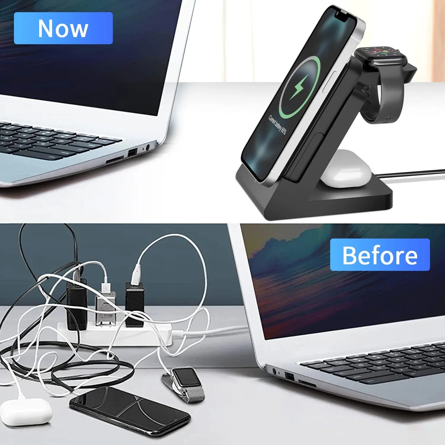 Detachable 3-in-1 Portable Magnetic Wireless Power Bank With Stand Multi-functional Mobile Power Bank Suitable For Iphone Iwatch