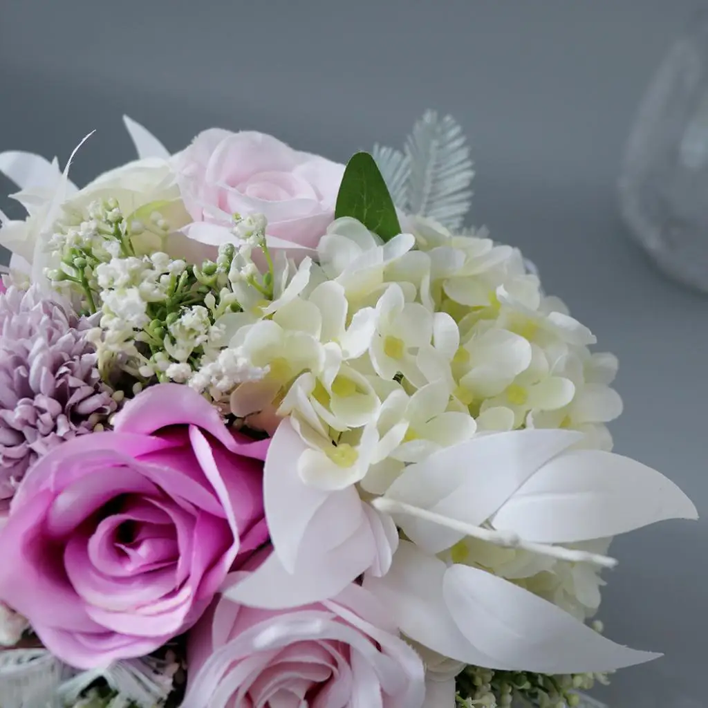 Wedding Bridal Bouquet Silk Artificial Hand Tied Rose Daisy Hydrangea Flower for Bride Flower Girl