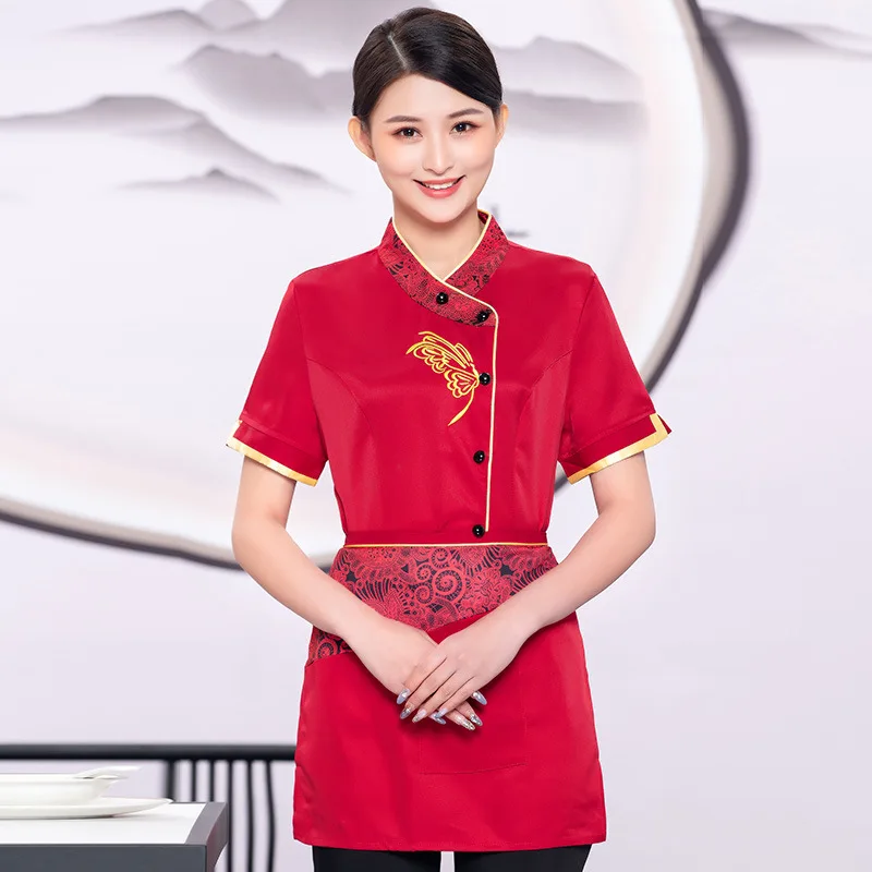 Cameriere dell'hotel Uniforme da lavoro Manica corta Unisex Stile cinese Catering Agriturismo Ristorante Dipendente Estate Autunno Top