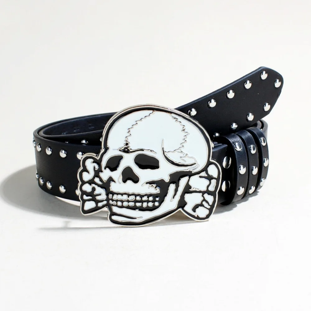 Gothic Y2K Frauen Männer Gürtel Goth Damen Cowboy Hip Hop Punk Niet Skelett Druck Taille Gürtel Jeans Bund