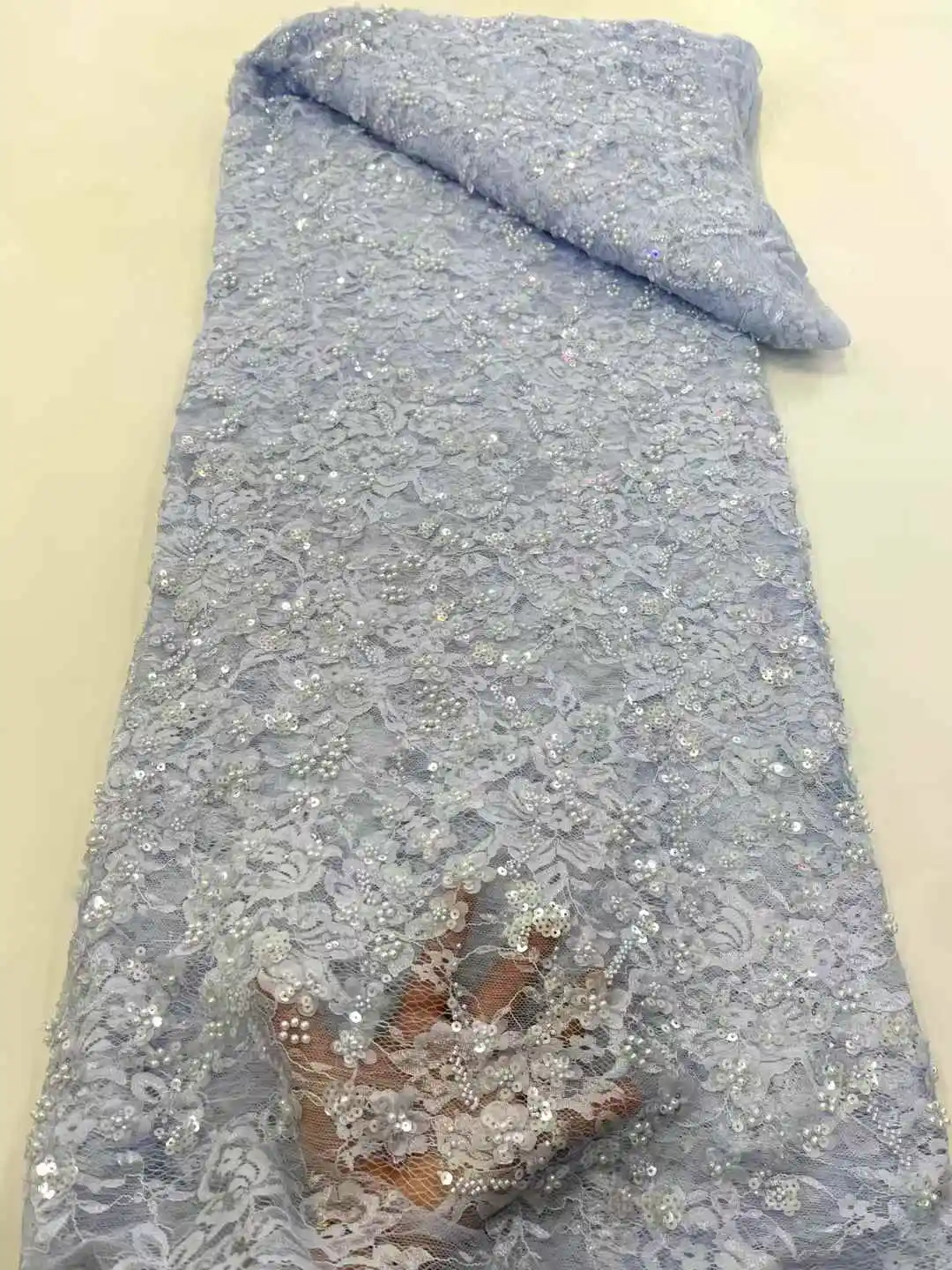 

Royal High Quality African French Handmade Bead Fabric 2025 Sewing Sequins Embroidery Nigeria Lace Fabric for Wedding