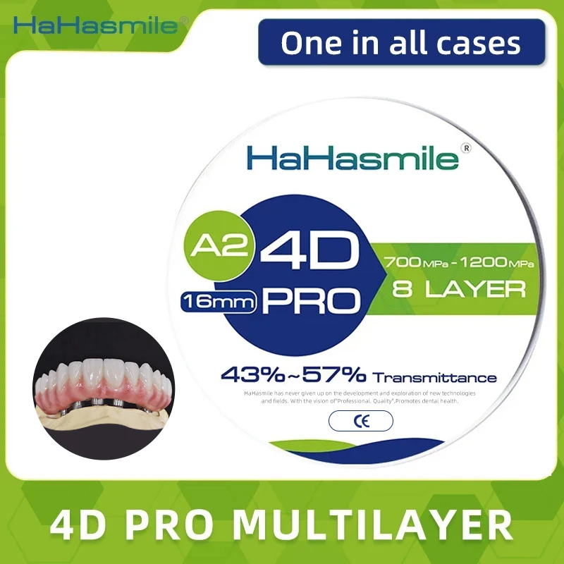 

HaHasmile 4D Pro Multilayer Zirconia Block 8 Layer 98-A2 43%-57% Restoration Material Cad Cam High Strength Zirconia For Dental