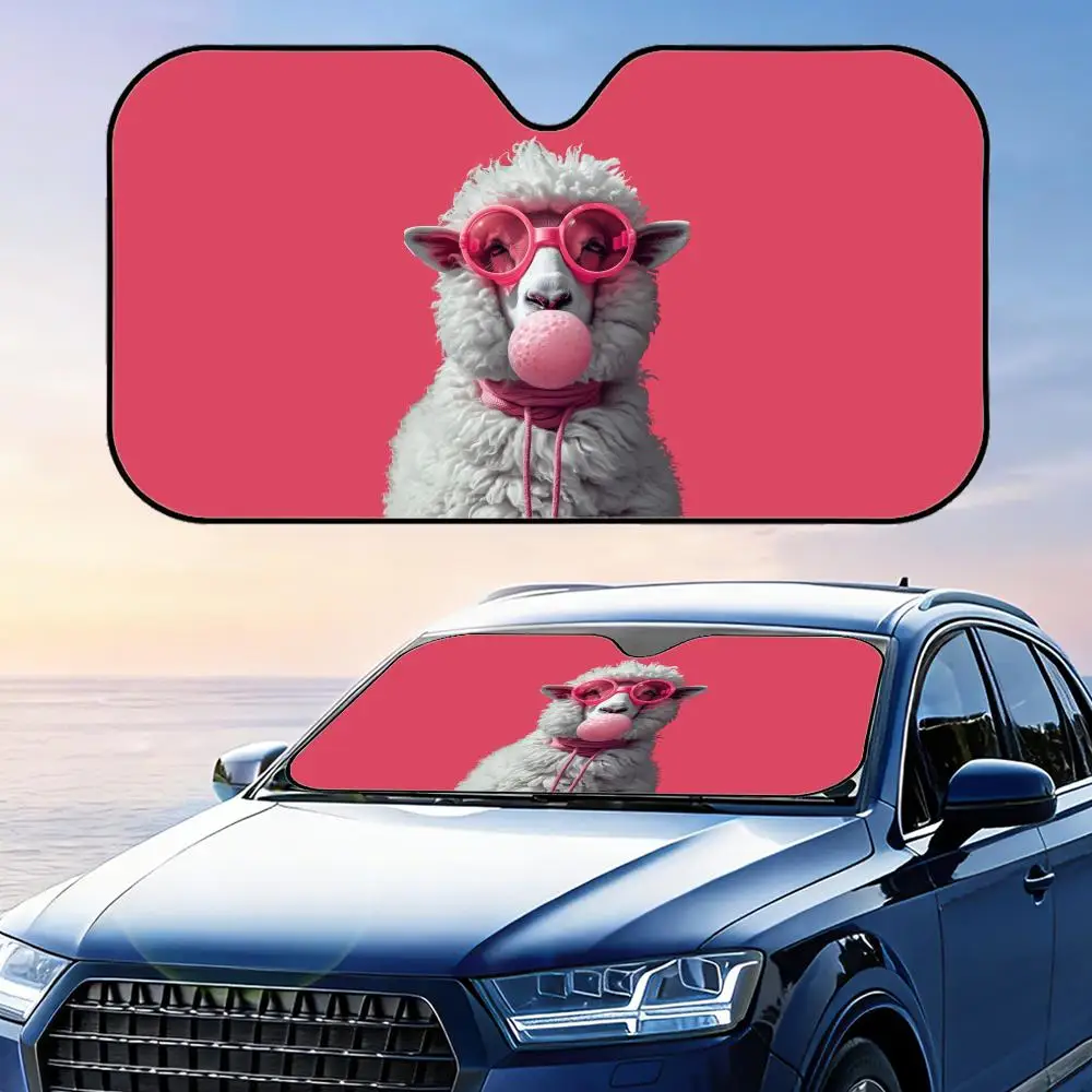

Cute Lamb Sun Visor Reusable Aluminum Foil UV Protector Heat Three-layer Insulation Windshield Sunshades