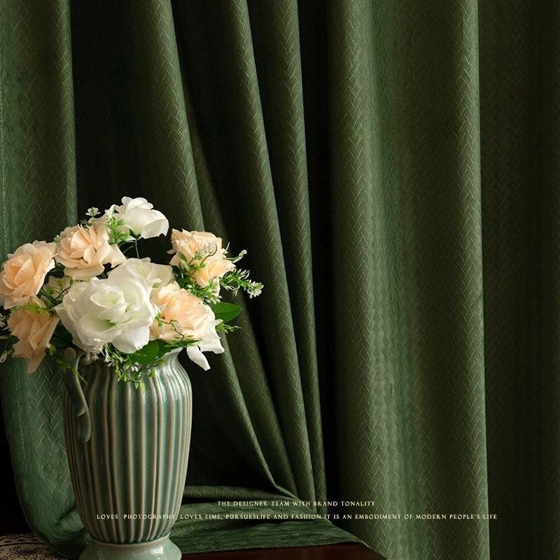 

French Velvet Embossed Luxury Curtains for Living Room Bedroom Dining Study Balcony Custom Size White Tulle Partition door Decor