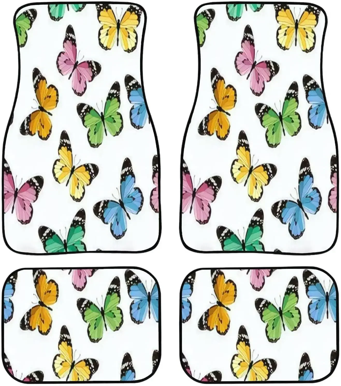 Car Floor Mats - Colored Seamless Butterfly Carpet Floor Mats for Cars, Anti Slip Rubber Auto Interior Decorative Accessory