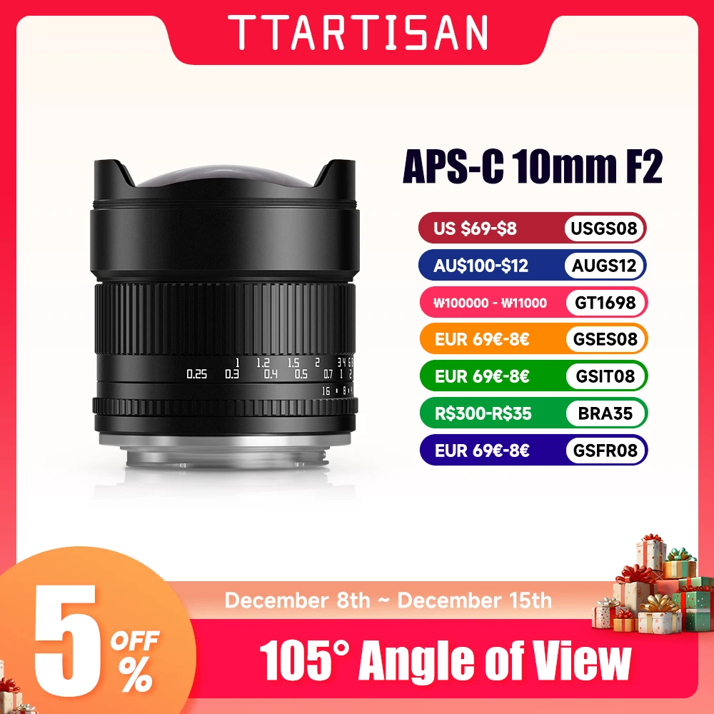 TTArtisan APS-C 10mm F2 ASPH mirrorless camera lens for Sony E Fuji X Nikon Z Canon RF M43 mount