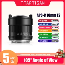 Obiettivo per fotocamera mirrorless TTArtisan APS-C 10mm F2 ASPH per attacco Sony E Fuji X Nikon Z Canon RF M43