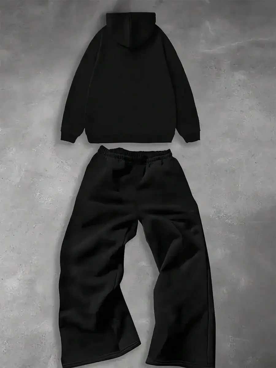 

Mens Black Hoodie And Sweatpants Set Casual Pullover Tracksuit For Fall Winter