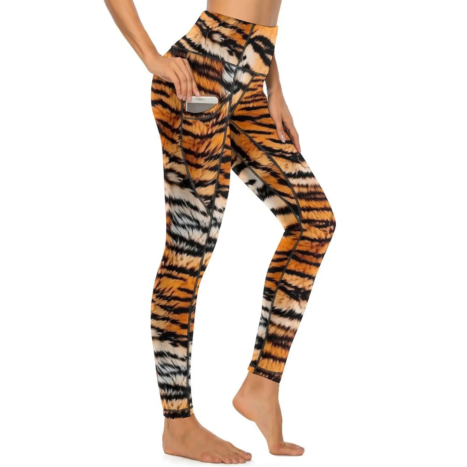 Tiger Stripes Leggings Sexy Animal Print Running Yoga Pants Push Up Stretch Sport Legging Pockets Retro Graphic Leggins