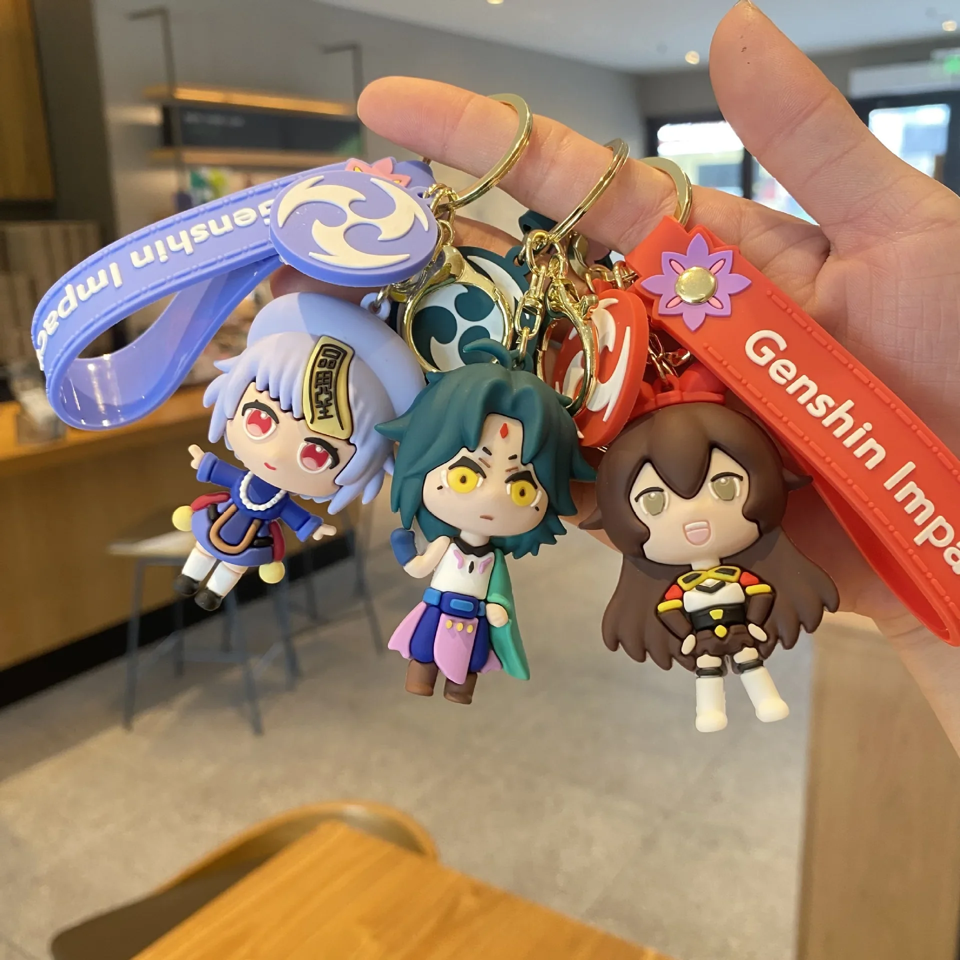 Hot Game Genshin Impact Anime Keyring Battlefield Heroes Theme Series Key Ring KLEE/DILUC/VENTI/FISCHL/KAEYA Doll Toys Xmas Gift