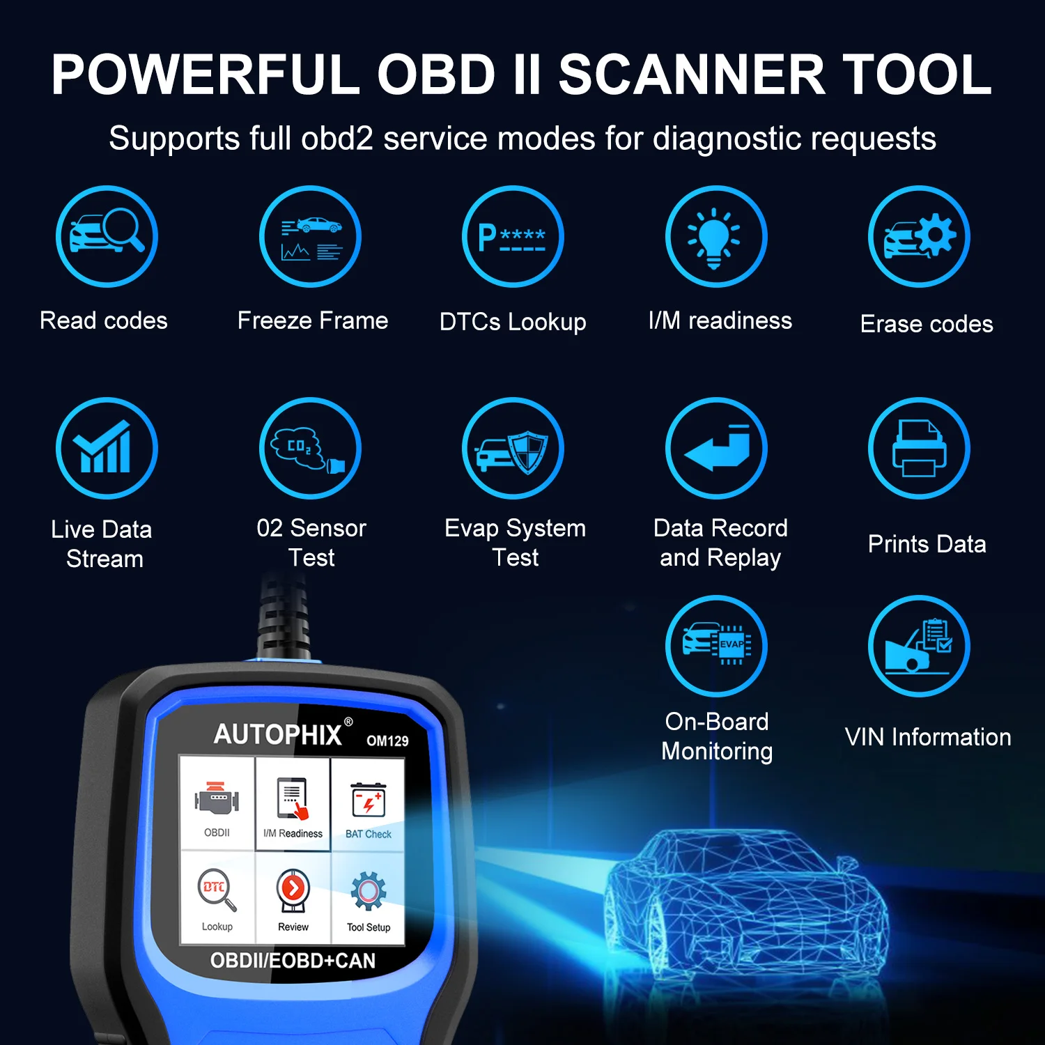 2024 AUTOPHIX OM129 OBD2 Scanner Car Code Reader Engine Diagnostic Battery Test On-Board Monitoring Obd 2 Car Diagnostic Tool