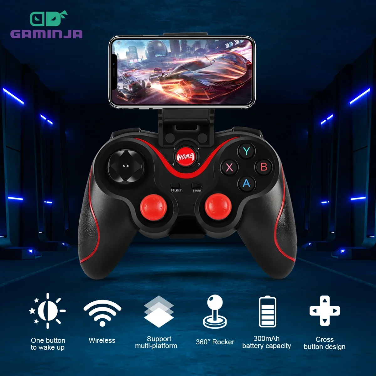 GAMINJA Wireless Bluetooth Game Controller For PC Mobile Phone TV BOX Computer Tablet Joystick Gamepad Joypad Holder