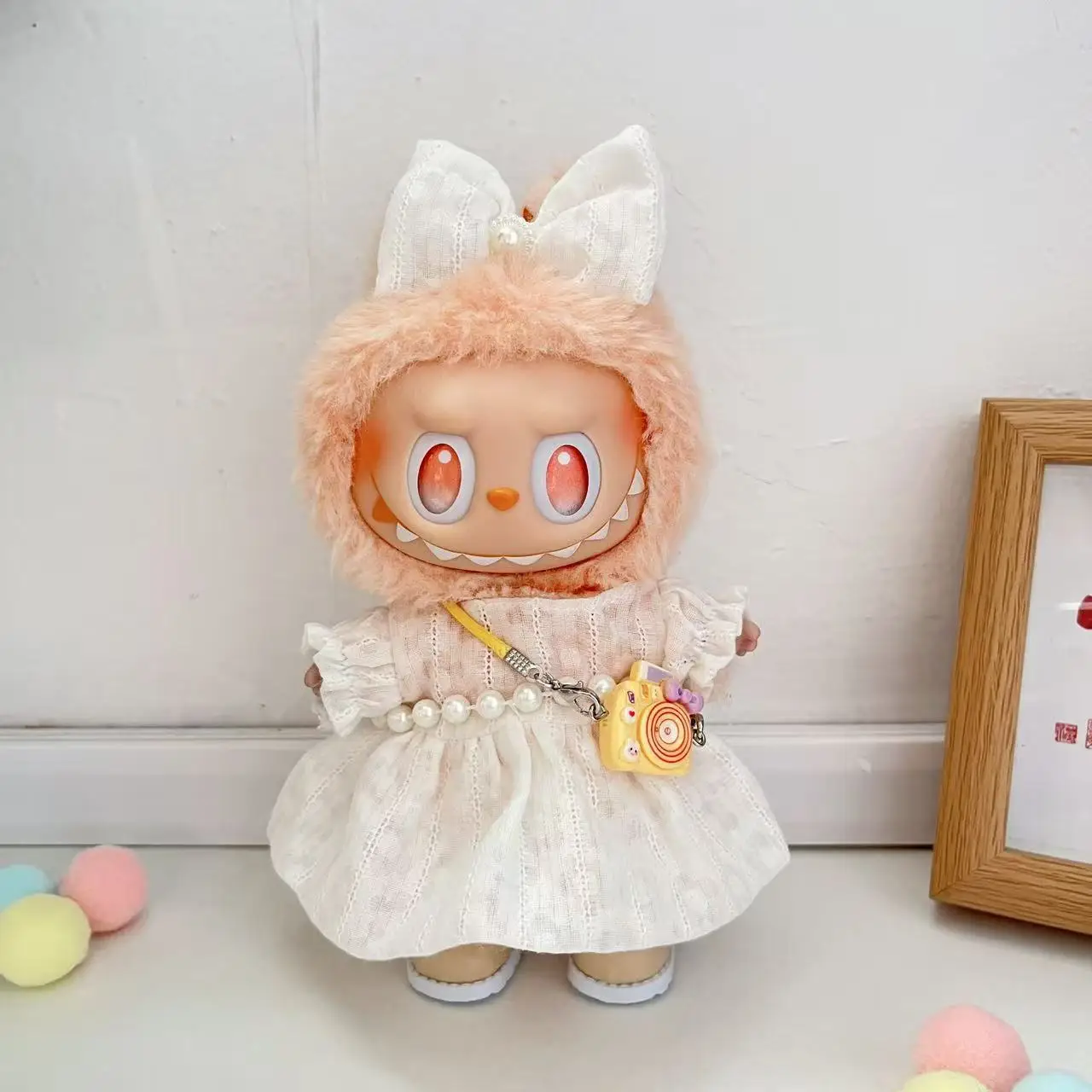 

Sweet Pearl Dress Set Labubu Outfit for 1 2 3 Gen Plush Doll Cute Vinyl Figure Overalls Set Fashion Clothes