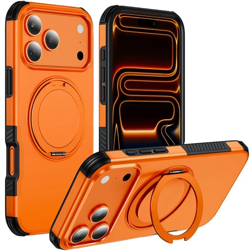 For Magsafe Case For iPhone 18Pro 15 14 13 12 16 17 18 Pro Max 16e Magnetic Wireless Charging Ring Stand Anti-slip Bumper Cover