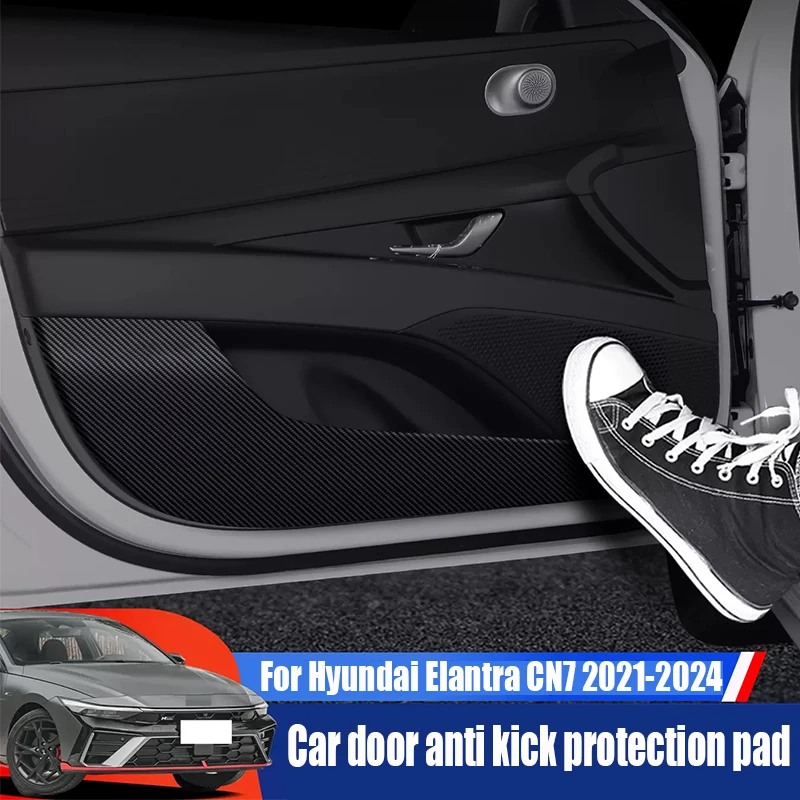 For Hyundai Elantra CN7 2021 2022 2023 2024 Black carbon fiber patterned door kick protection pad