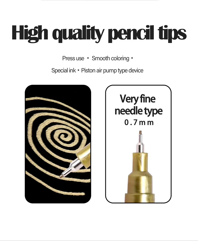 Permanenter Farbmarkierungsstift mit feiner Spitze, DIY-Farbmetallic-Stift, permanenter Gold-Silber-Marker, Ausbesserung, Schulmodellmalerei – Detail 3
