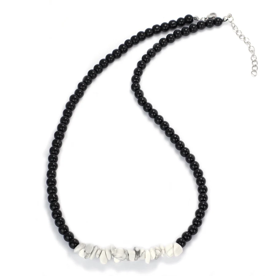 New Handmade Men Necklace Natural Irregular Tiger Eye Stone Obsidian Howlite Short Colar Healing Neck Accessories Steel Buckle
