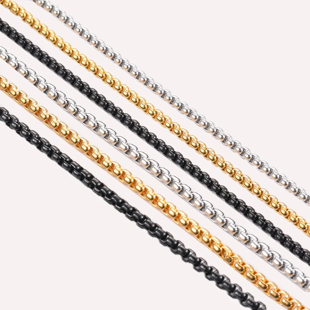 HIYEE 1 Piece Width 1.5/2/2.5/3mm Stainless Steel Square Pearl Chain Figaro Box Necklace for Men Women Jewelry DIY Gift Party
