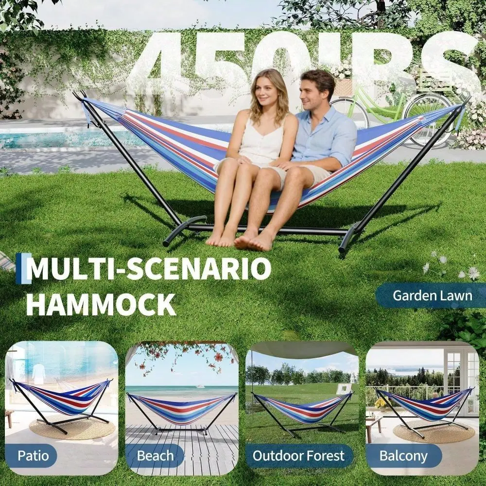 

2Person Hammock With Stand, 450 Lbs Capacity,Heavy Duty Steel Frame, Portable Outdoor Camping Hammock For Backyard, Patio, Beac