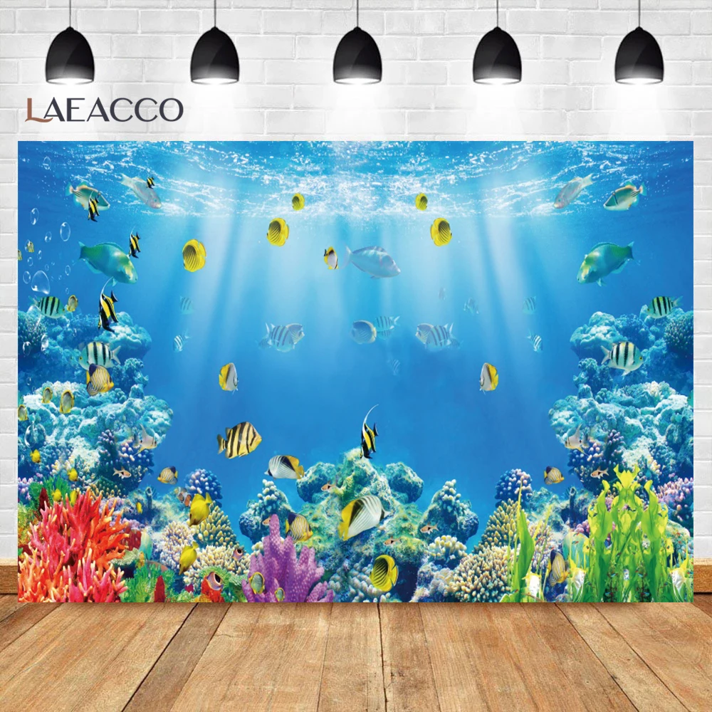 Ocean World Undersea Fish Coral Aquarium Photography Background Kid Birthday Party Decor Banner Portrait Background Photo Studio