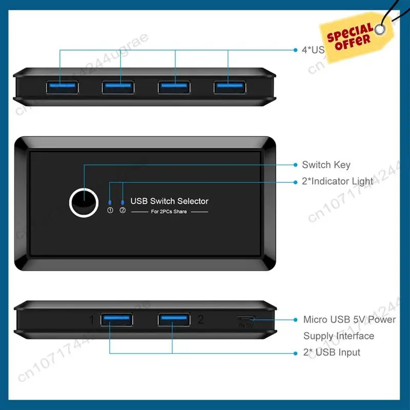 

-A15I Компьютерный коммутатор Компьютерный принтер USB3.0 Переключатель 4 выхода 2 в Многофункциональный адаптер, простой в использовании, прочный