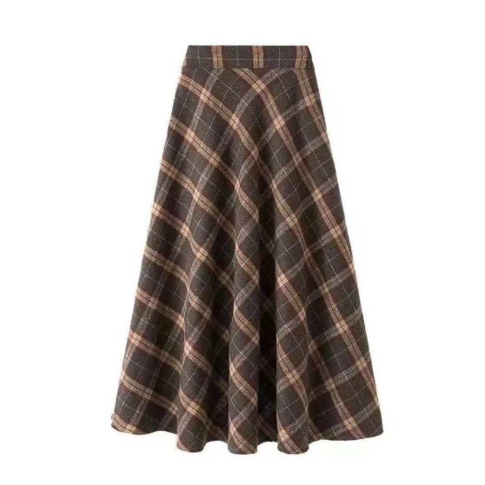 

Retro High Waist Retro Plaid Skirt Winter Autumu Slim Fit High Waist Long Skirt Aesthetic Classical A-line Half Dress Girls