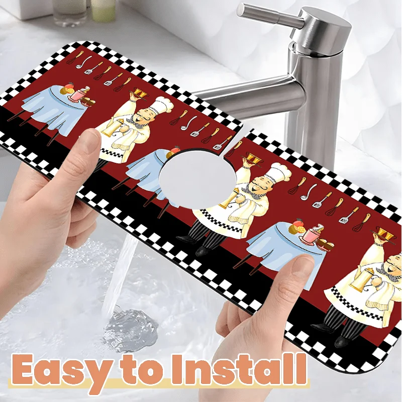 VIKAMA Chef Kitchen Sink Mat Fat Chef Checkered Absorbent Drying Mat Non Slip For Kitchen Counter Dining Room Home Decor