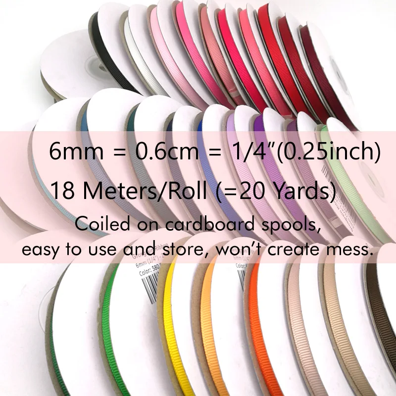 6mm 1/4“ 9mm 3/8“ Grosgrain Ribbon Solid Colour High Quality 100% Polyester Grosgrain Ribbon Tapes