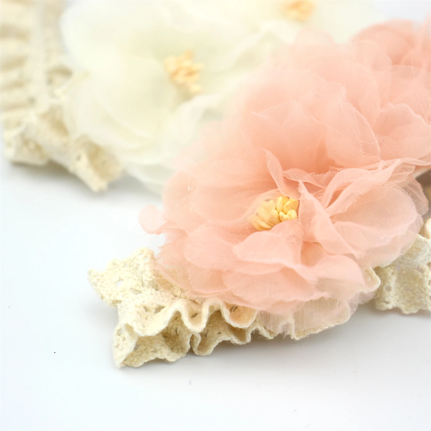 Koreanischen Stil Weiß Chiffon Blumen Stirnband Baby Mädchen Haar Zubehör Kleine Prinzessin Haar Blume Headwrap Neugeborenen Spitze Turban – Detail 9