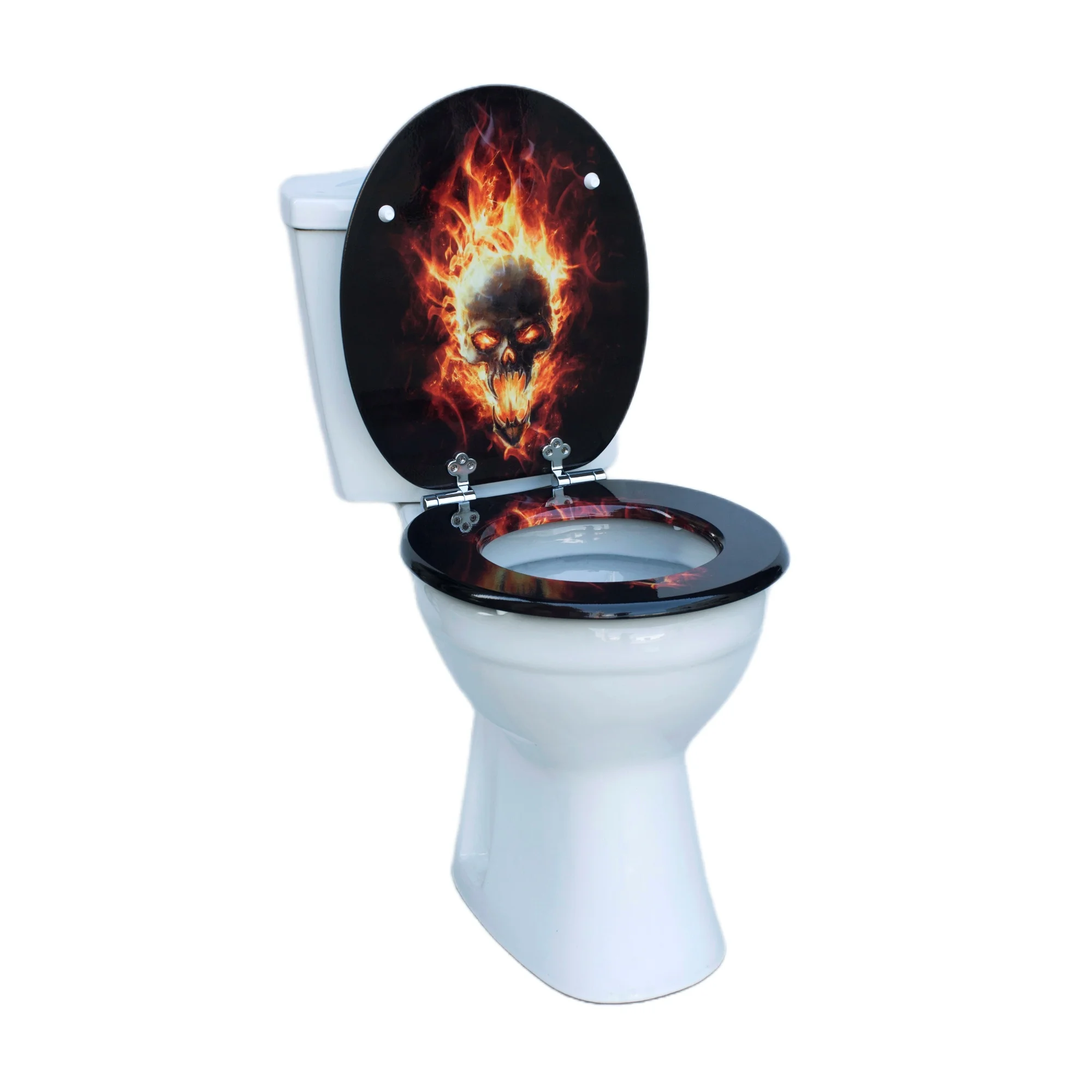 Sainos MDF WC-Sitz mit Absenkautomatik, Toilettendeckel mit Soft-Close, Toilettensitz für Badezimmer, TOTENKOPF – Detail 2