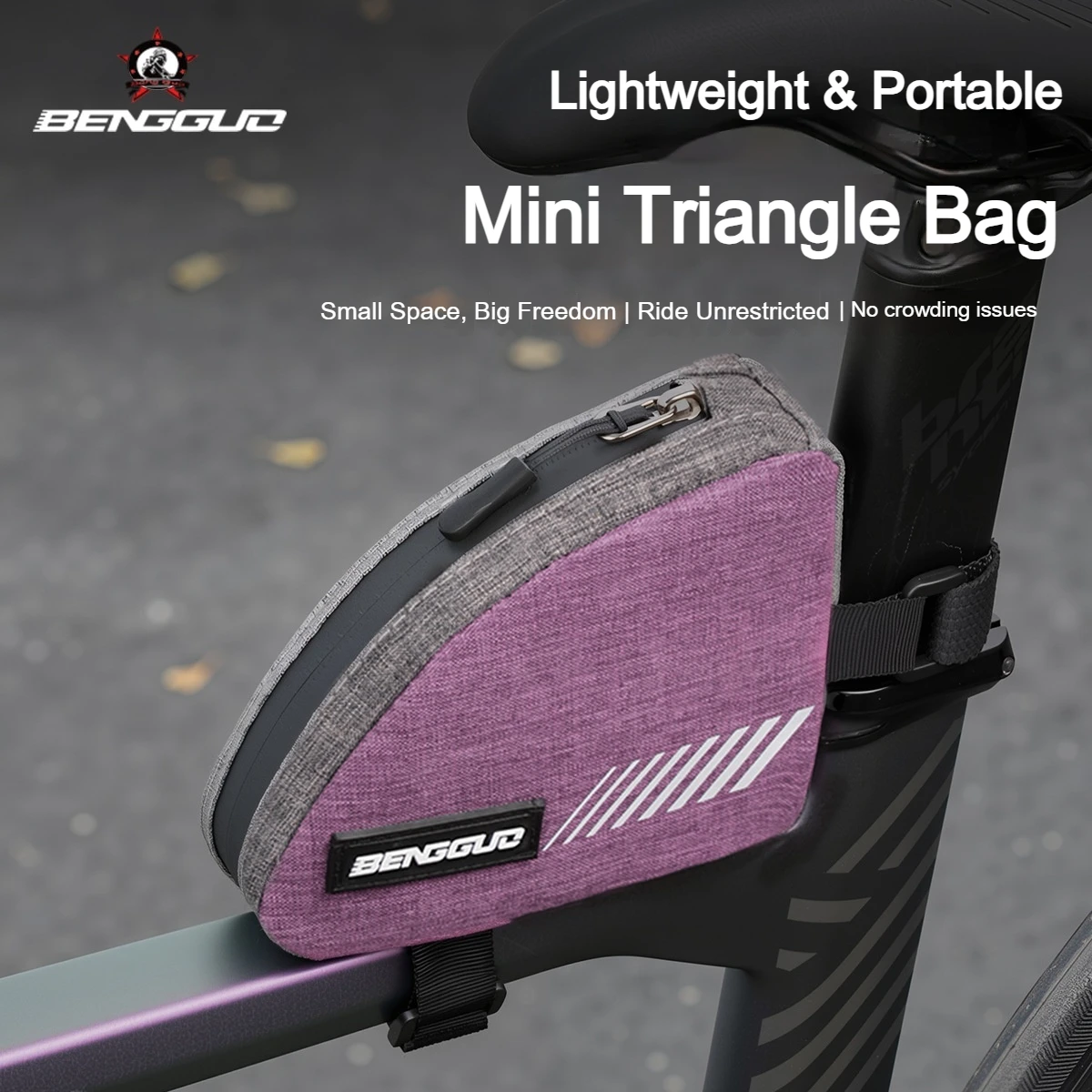 BENGGUO Mini Dreieckige Fahrradtasche 0,4L Tragbar mit Reflektorstreifen Fahrrad-Vorderrahmen-Aufbewahrungstasche für MTB-Fahrrad Zubehör