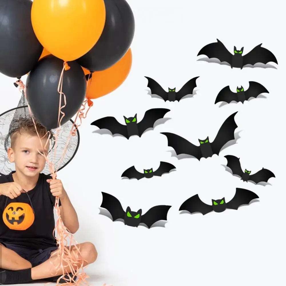 Pegatina de pared de murciélago de Halloween escalofriante, conjunto de decoración de murciélago de Halloween, pared 3d S con ojos brillantes para fiesta, baño, cocina, hogar, habitación