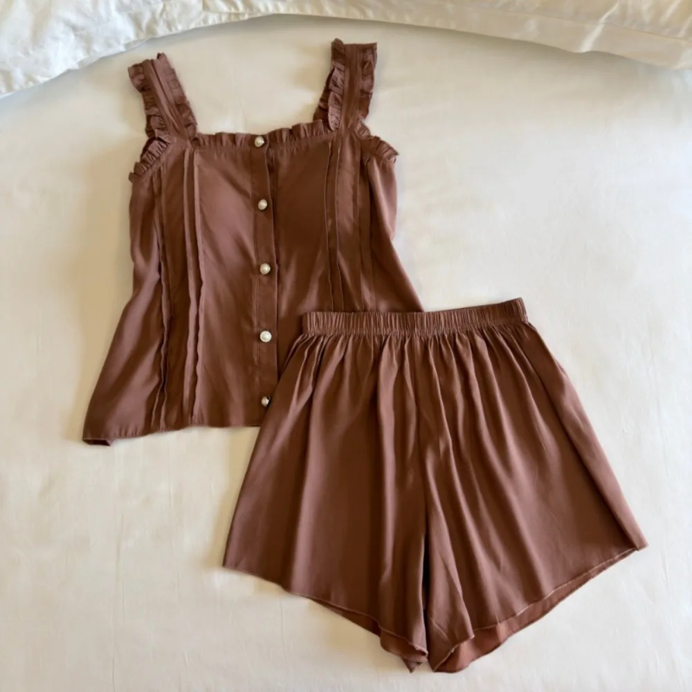 Summer Thin Chest Pads Pajamas for Woman Two-piece Homewear Set Solid Color Sleeveless Top and Shorts Pijama Women's Sleepwear