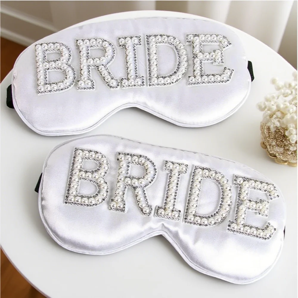 العروس النوم قناع العين الأبيض اللؤلؤ الزفاف غطاء العين العازبة لصالح الزفاف دش الزفاف ديكور وصيفات الشرف العروس ليكون هدية #3